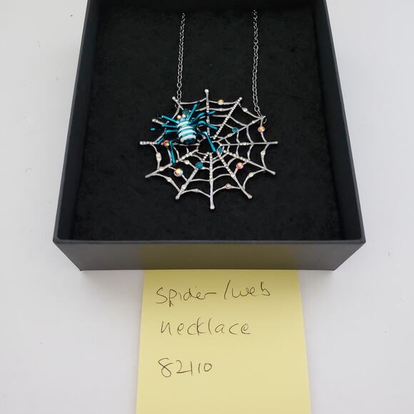 New Halloween Betsy Johnson Statement Necklace Spider and Web Silver Blue - Picture 12 of 12